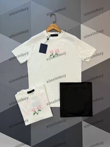 Xinxinbuy Men Designer Tee T-shirt 2024 Italie Flower Letter Jacquard Coton à manches courtes Coton Femmes Gris Black Abricot XS-XL