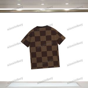 Xinxinbuy Men Designer Tee T-shirt 2024 Italie Chessboard Grid Letter Jacquard Cotton Coton Coton Coton Femmes Brown Apricot XS-2XL