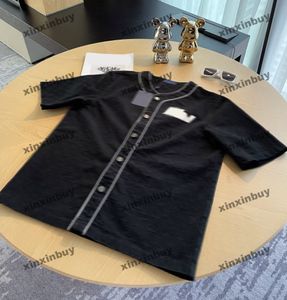 Xinxinbuy Men Designer T-shirt 2024 Italië Letter Emboss Flower Jacquard denim reliëf Jacquard Kortjes Kortjes Katoen Women Black S-XL
