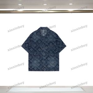 Xinxinbuy Men Designer T-shirt 2024 Italië Letter Bloem Jacquard Denim Kort Mouw Katoen vrouwen Gray Zwart Blue Khaki M-3XL