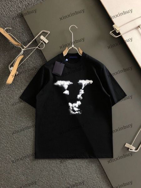 Xinxinbuy-Camiseta de diseñador para hombre, camiseta con estampado de letras italianas, manga corta, algodón, gris, negro, blanco, rojo, S-2XL, 2024