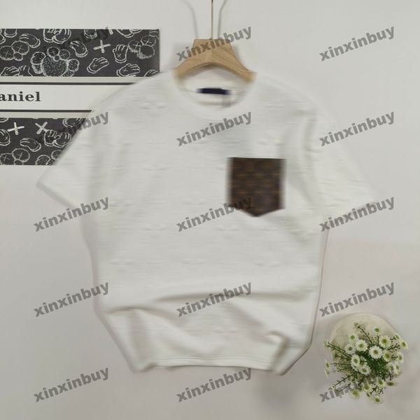 Xinxinbuy Hommes Designer Tee T-shirt 2024 Italie Lettre en relief Jacquard Poches en cuir 1854 Coton à manches courtes Femmes Gris Noir Blanc Rouge S-XL
