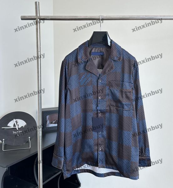 Xinxinbuy Hommes Designer Tee T-shirt 2024 Italie Échiquier grille Lettre impression manches longues coton femmes gris noir bleu S-XL