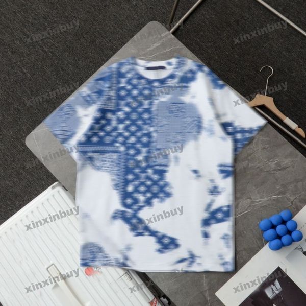 Xinxinbuy Hommes Designer Tee T-shirt 2024 Italie Tie-dye Lettre Fruits de Cajou Impression Coton À Manches Courtes Femmes Gris Noir Abricot XS-3XL