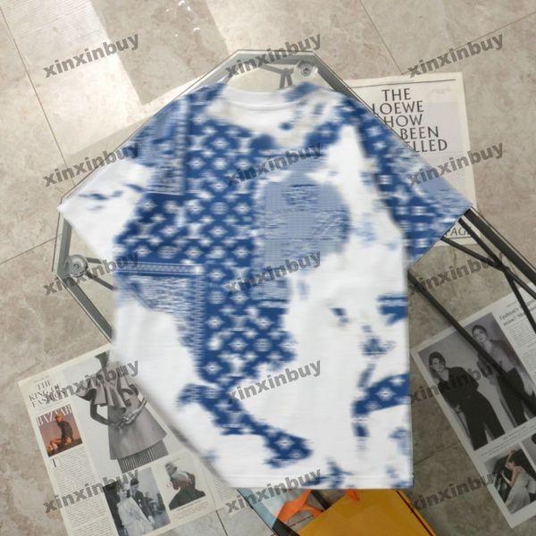 Xinxinbuy Hommes Designer Tee T-shirt 2024 Italie Tie-dye Lettre Fruits de Cajou Impression Coton À Manches Courtes Femmes Gris Noir Abricot S-2XL