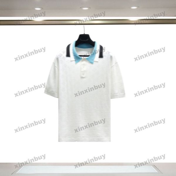 Xinxinbuy Men Designer Tee T-shirt 2024 Italie Letter Hollow Mesh Polo Sleeve Coton Coton Femmes Gris Black Blanc S-XL