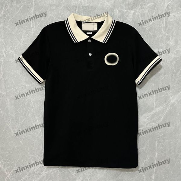 Xinxinbuy Men Designer Tee T-shirt 2024 Italie Letter Patch Jacquard Coton Coton Coton Coton Femmes Gris Black Blue Abricot M-2XL