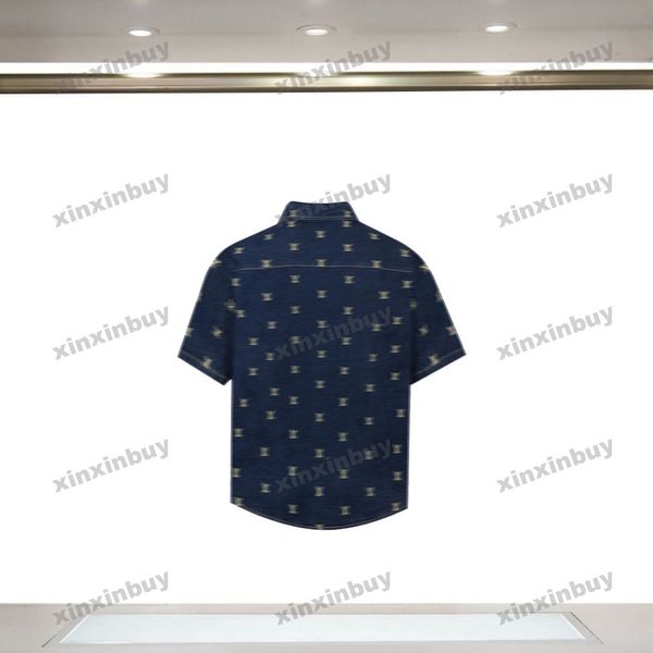 Xinxinbuy Men Designer Tee T-shirt 2024 Italie Parisgold Lettre broderie Tissu denim Fabric court à manches courtes coton Femmes blanches Black Blue XS-XL