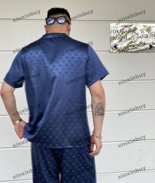 Xinxinbuy Men Designer Tee T-shirt 2024 Italie Dark Mot à motifs Jacquard Lettre de tissu en soie