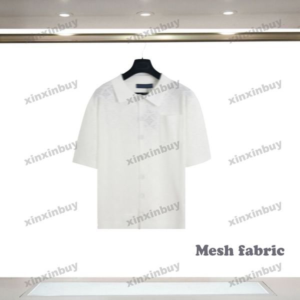 Xinxinbuy Men Designer Tee T-shirt 2024 Italie Mesh Fabric de lettres Modèle à manches courtes Coton Femmes Gris Black Blue Blanc S-XL
