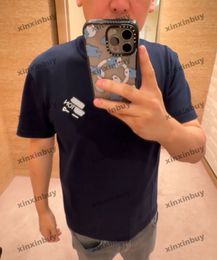 Xinxinbuy Mannen Designer Tee T-shirt 2024 Gebreide Brief Borduren Pin Denim Korte Mouw Katoen Vrouwen Blauw Zwart XS-XL