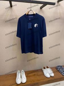 Xinxinbuy Hommes Designer Tee T-shirt 2024 Tricoté Lettre Broderie Pin Denim Manches Courtes Coton Femmes Bleu Noir Vert S-XL