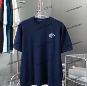 Xinxinbuy Hommes Designer Tee T-shirt 2024 Tricoté Lettre Broderie Pin Denim Manches Courtes Coton Femmes Bleu Noir Vert S-4XL