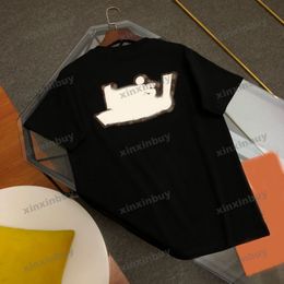 Xinxinbuy Mannen Designer Tee T-shirt 2024 Leer Brief Borduren Mouwen Parijs Patroon Korte Mouw Katoen Vrouwen Blauw Zwart Rood S-2XL