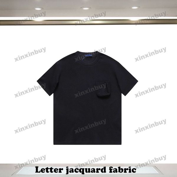 Xinxinbuy Hommes Designer Tee T-shirt 2024 Lettre Tissu Jacquard Poche à manches courtes Coton Femmes Gris Noir Blanc Bleu S-3XL