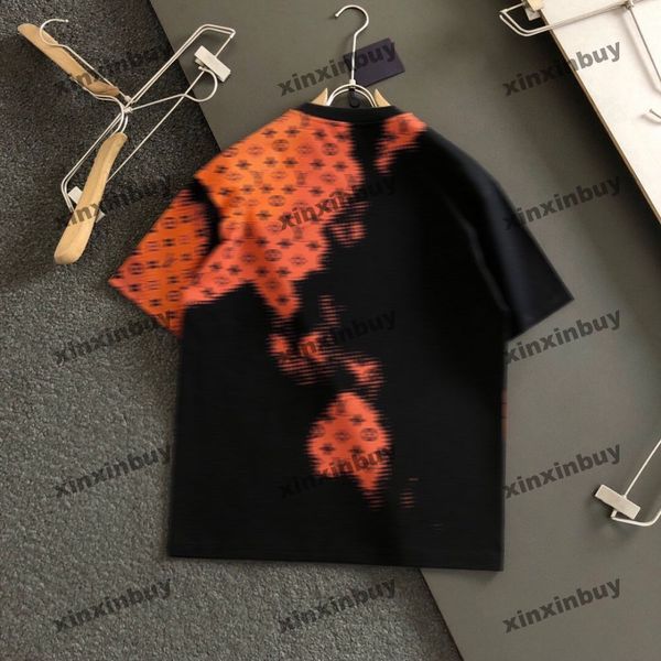 Xinxinbuy, camiseta de diseñador para hombre, camiseta 2024 con estampado de letras en gradiente, manga corta de algodón para mujer, gris, negro, blanco, rojo, XS-2XL