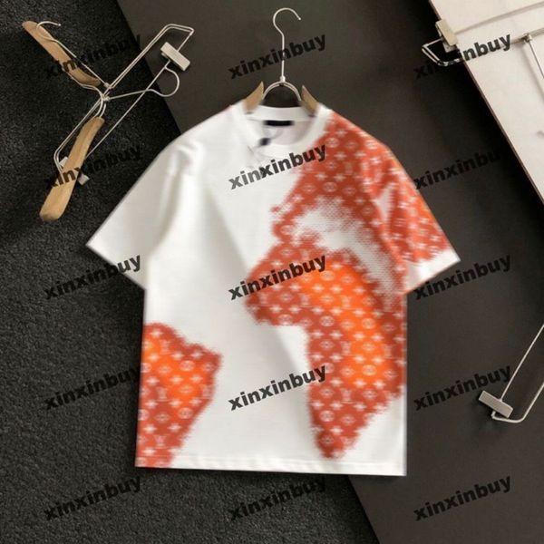 Xinxinbuy hombres diseñador camiseta camiseta 2024 mapa gradiente impresión de letras manga corta algodón mujeres gris negro blanco rojo M-3XL