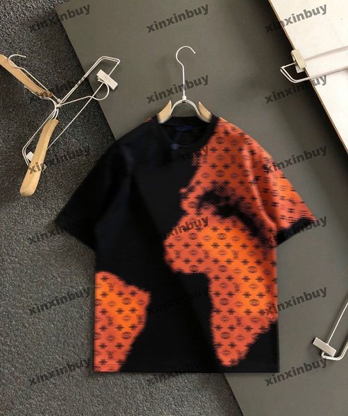 Xinxinbuy hombres diseñador camiseta camiseta 2024 mapa gradiente impresión de letras manga corta algodón mujeres gris negro blanco rojo S-3XL