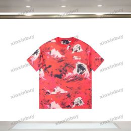 Xinxinbuy Hommes Designer Tee T-shirt 2024 Paris Vents tropicaux Hawaii manches courtes coton femmes bleu noir kaki XS-XL