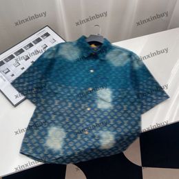 Xinxinbuy Mannen designer Tee t-shirt 2024 Regenboog wassen jacquard brief denim korte mouw katoen vrouwen blauw zwart groen grijs rood S-3XL