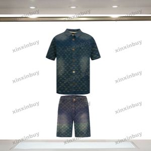 Xinxinbuy Men Designer Tee T-shirt 2024 Rainbow Wash Jacquard Letter Denim Set à manches courtes Coton Femmes Blue Black Green Grey Red S-3XL