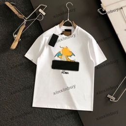 Xinxinbuy-Camiseta de diseñador para hombre, camiseta con estampado de letras de dinosaurio roma, manga corta de algodón, gris, negro, blanco, rojo, S-XL, 2024