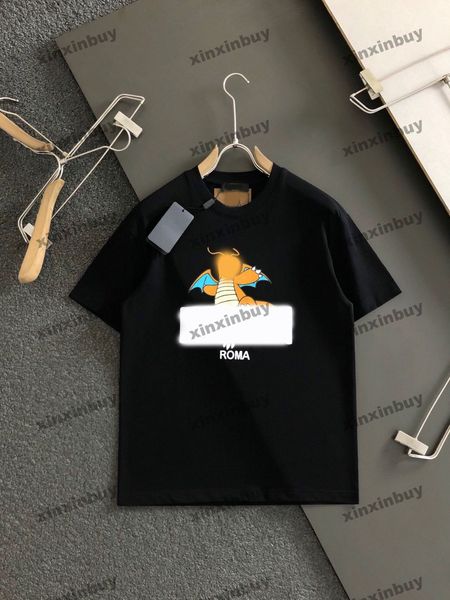 Xinxinbuy Hommes Designer Tee T-shirt 2024 Roma Dinosaure Lettre Impression Coton à manches courtes Femmes Gris Noir Blanc Rouge M-3XL