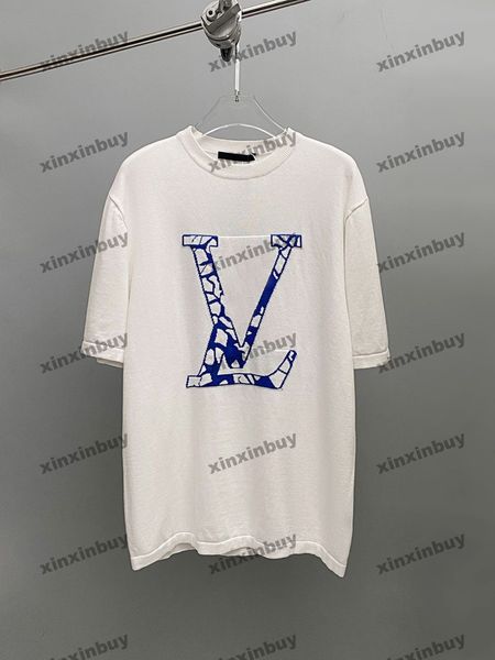 Xinxinbuy Hommes Designer Tee T-shirt 2024 Ski Jacquard Tissu tricoté Revers à manches courtes Coton Femmes Gris Noir Blanc S-3XL