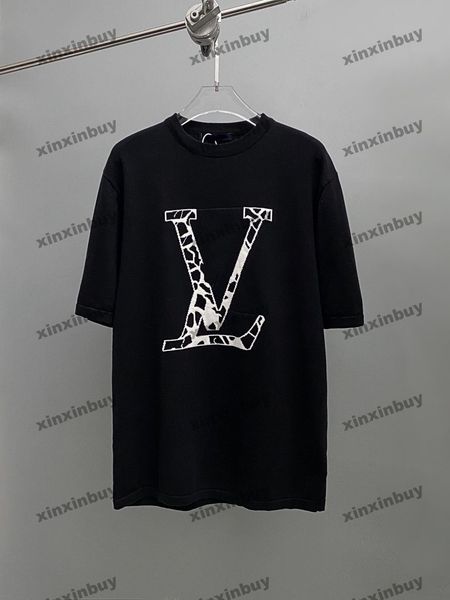 Xinxinbuy Hommes Designer Tee T-shirt 2024 Ski Jacquard Tissu tricoté Revers à manches courtes Coton Femmes Gris Noir Blanc S-2XL