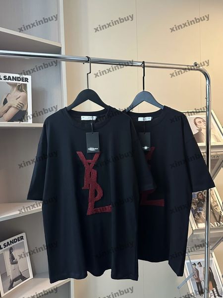 Xinxinbuy Hommes Designer Tee T-shirt 2024 Serviette broderie lettres Paris motif manches courtes coton femmes bleu noir rouge S-XL