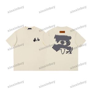 xinxinbuy Hommes designer Tee t-shirt 23ss Retour Lettre Graffiti Imprimer motif manches courtes coton femmes noir abricot M-2XL