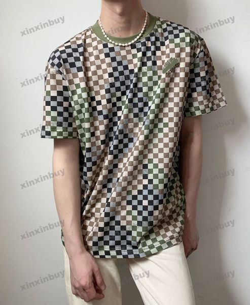 Xinxinbuy Men Designer Tee T-shirt 23SS Camouflage Plaid Lettre broderie à manches courtes Coton Femmes Blanc Black Blue XS-XL