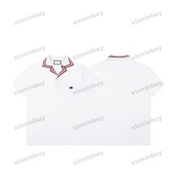 Xinxinbuy, camiseta de diseñador para hombre, camiseta 23ss, cuello, cinta, bordado de letras, manga corta, algodón, negro, blanco, rojo, S-2XL