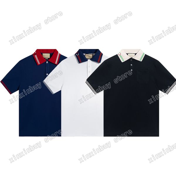 xinxinbuy Hommes designer Tee t-shirt 23ss col paris lettres Broderie manches courtes coton femmes noir bleu blanc XS-L