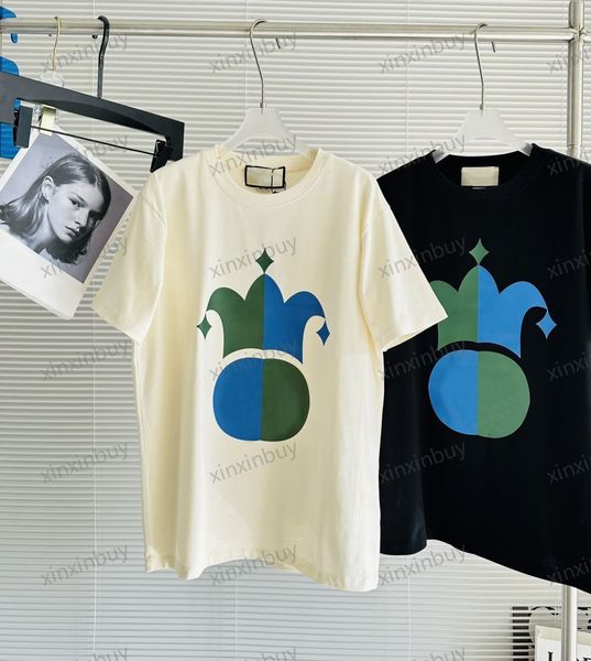 xinxinbuy Hommes designer Tee t-shirt 23ss couronne clown étiquette manches courtes coton femmes Noir bleu Blanc Kaki marron S-2XL