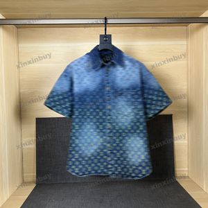 xinxinbuy Hommes designer Tee t-shirt 23ss Denim Gradient lettre manches courtes coton femmes Noir Blanc Gris vert S-2XL