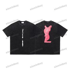 xinxinbuy Hommes designer Tee t-shirt 23ss détruit lettre motif Fluorescent rouge imprimé manches courtes coton femmes noir 320460 XS-3XL
