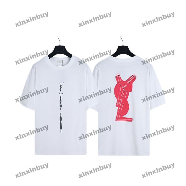 xinxinbuy Hommes designer Tee t-shirt 23ss détruit lettre motif Fluorescent rouge imprimé manches courtes coton femmes noir 320471 S-3XL