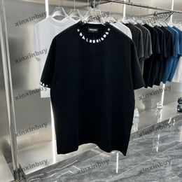 xinxinbuy Hommes designer Tee t-shirt 23ss Diamond Hot fix tie dye paris manches courtes coton femmes gris noir blanc S-2XL