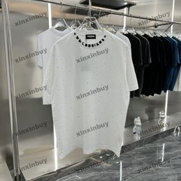 xinxinbuy Camiseta de diseñador para hombre 23ss Diamond Hot fix tie dye paris manga corta algodón mujer gris negro blanco M-2XL