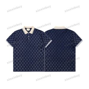 xinxinbuy Camiseta de diseñador para hombre 23ss cuello de doble letra jacquard manga corta algodón mujer Negro Blanco azul verde M-2XL