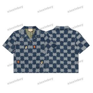 xinxinbuy Hommes designer Tee t-shirt 23ss Double lettre jacquard denim tissu animal manches courtes coton femmes Noir blanc bleu S-2XL