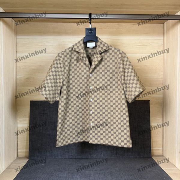 xinxinbuy Hommes designer Tee t-shirt 23ss Double lettre tissu jacquard manches courtes coton femmes blanc noir bleu kaki XS-XL