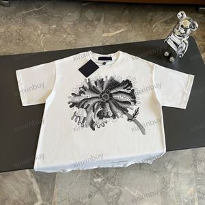 xinxinbuy Hommes designer Tee t-shirt 23ss Fleur graffiti lettres feuille de lotus coton manches courtes femmes blanc noir marron gris XS-2XL