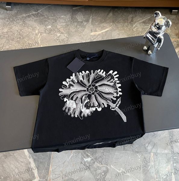 xinxinbuy Hommes designer Tee t-shirt 23ss Fleur graffiti lettres feuille de lotus coton manches courtes femmes blanc noir marron gris S-XL