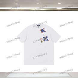 xinxinbuy Hommes designer Tee t-shirt 23ss Graffiti papillon imprimé manches courtes coton femmes blanc noir bleu XS-2XL