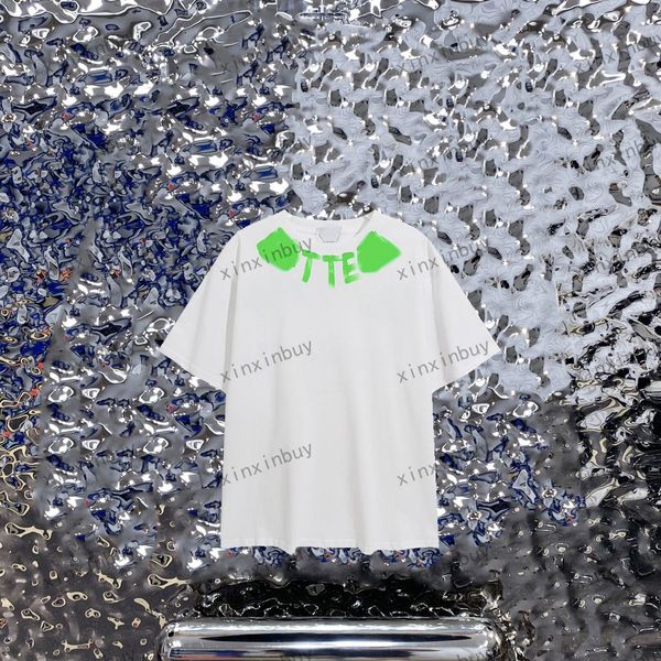 xinxinbuy Hommes designer Tee t-shirt 23ss Lettre peinte à la main imprimé manches courtes coton femmes Noir Blanc Gris vert S-XL