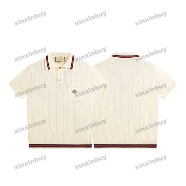xinxinbuy Hommes designer Tee t-shirt 23ss Tricoté Lettre broderie Poche rayure manches courtes coton femmes noir kaki XS-2XL