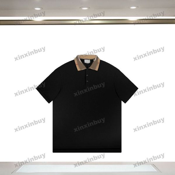 xinxinbuy Hommes designer Tee t-shirt 23ss Tricoté col à carreaux polo manches courtes coton femmes blanc noir bleu S-2XL