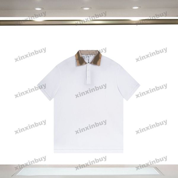 xinxinbuy Hommes designer Tee t-shirt 23ss Tricoté col à carreaux polo manches courtes coton femmes blanc noir bleu XS-2XL